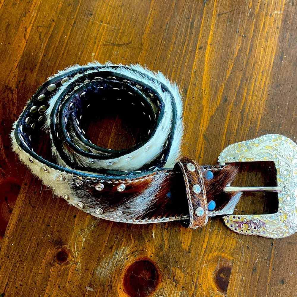 Nocona CowHide Belt white/ brown/ silver